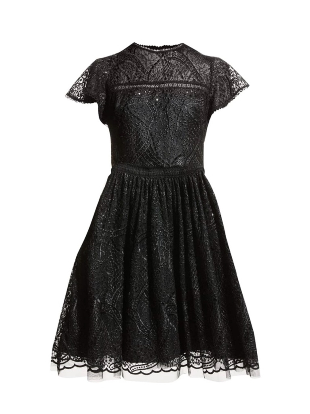 Shoshanna Embroidered Mesh Fit & Flare Dress